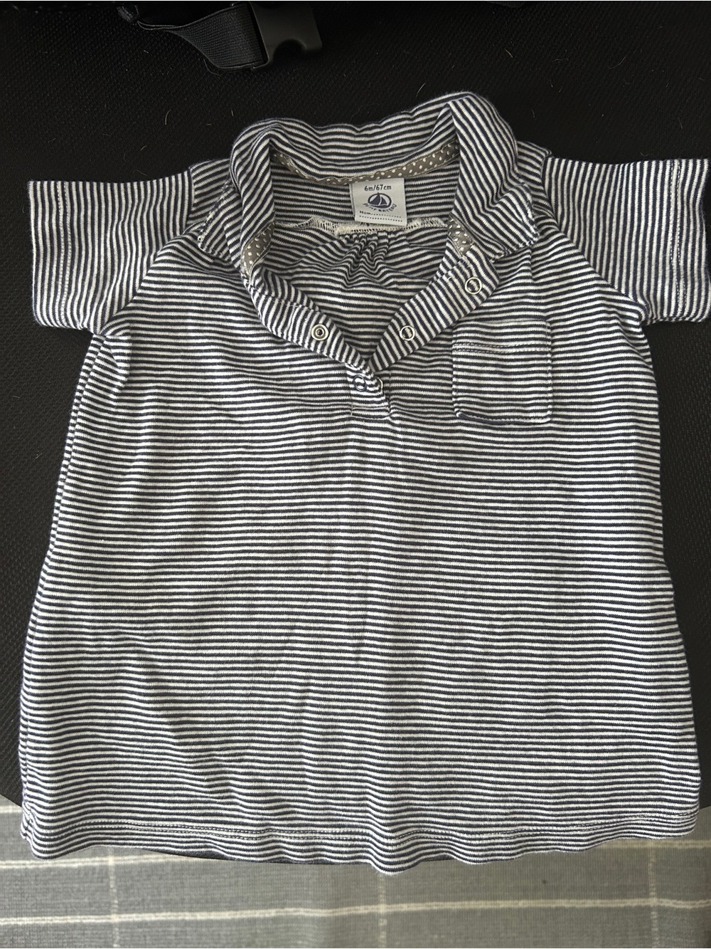 Petit Bateau Navy and White Striped Polo Top